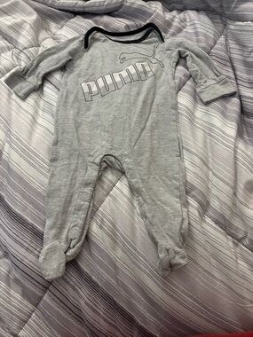 Puma Gray Long-Sleeve Footed Baby One-Piece